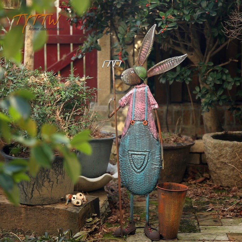 美式乡村复古落地摆件铁艺卡通兔兔花园阳台庭院店铺民宿艺术装饰