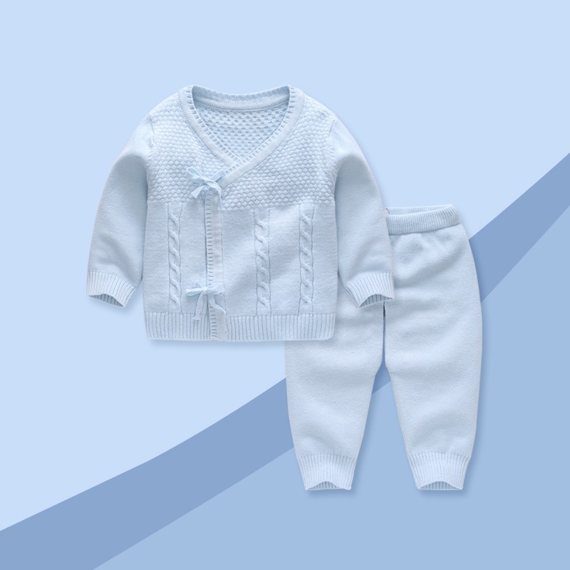 婴儿毛衣针织衫春秋新生儿宝宝线衣开衫秋冬手工编织衣服套装外套