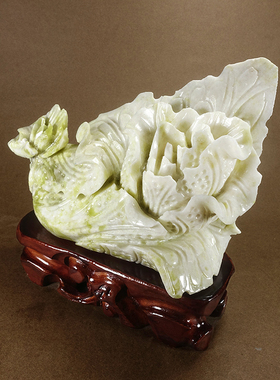 岫玉白菜摆件天然玉石客厅酒柜招财装饰品乔迁新居店铺开业送礼