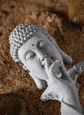 中式如来佛说茶宠摆件青砂石创意释迦牟尼客厅桌面鱼缸造景装饰品