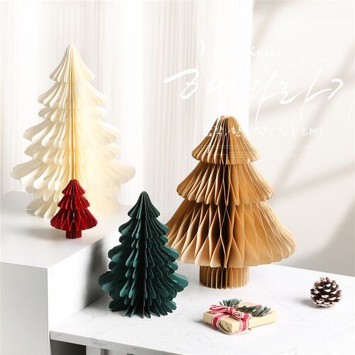 可折叠圣诞装饰品迷你桌面圣诞树折纸蜂窝圣诞树小摆件橱窗装饰