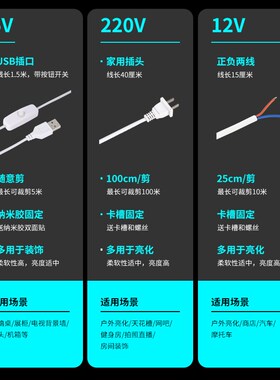 冰蓝色灯带插电冷光低压蓝光12v科技感usb柔光霓虹氛围灯led灯条