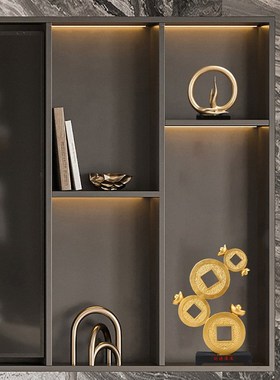 财源滚滚铜钱摆件新中式高端客厅玄关办公室桌面酒柜装饰品工艺品