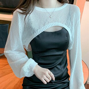 短镂空防晒衣套头小披肩开衫 新款 薄外套 女夏季 配吊带裙子外搭罩衫