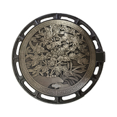 中式 庭院圆形牡丹隐形艺术井盖仿铜球墨铸铁方形美丽乡村定制定做