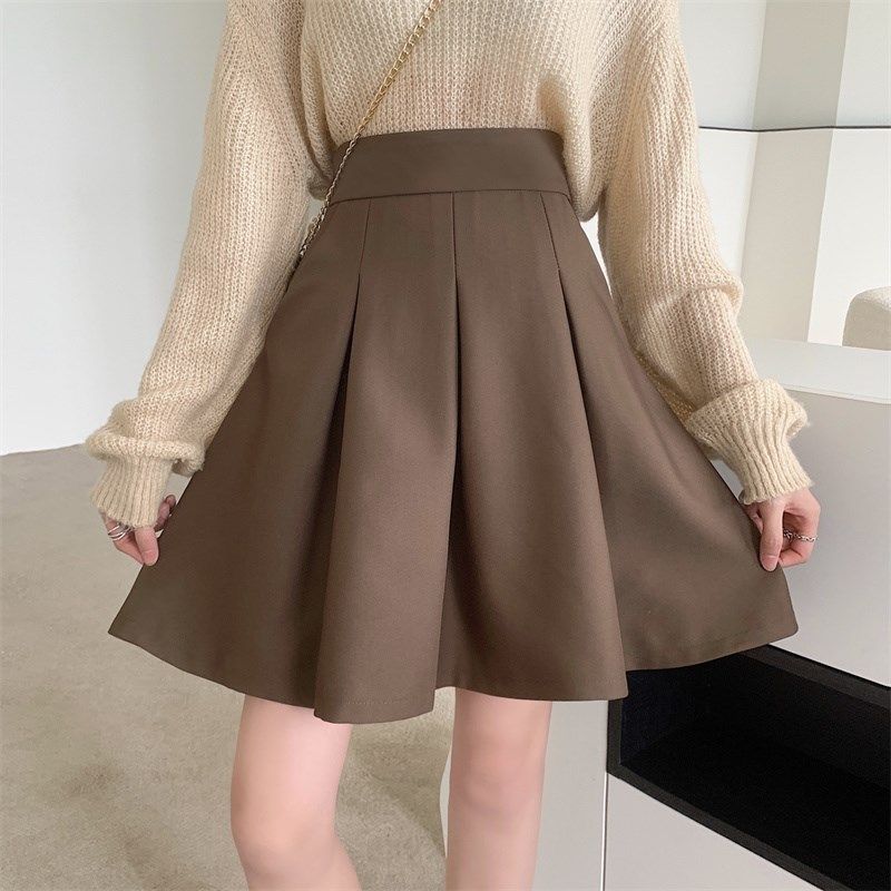 2022秋季百褶裙中长款a字裙 大码高腰显瘦学院风防走光蓬蓬半身裙