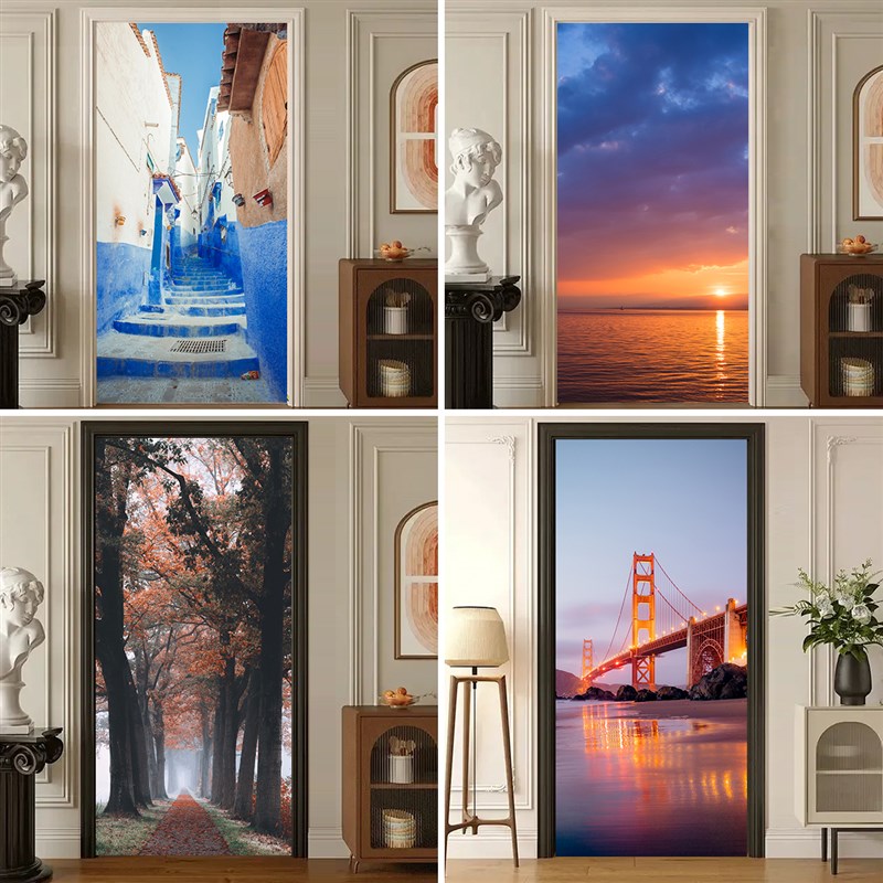 风景油画门贴纸翻新自粘整张宿舍墙壁装饰玻璃衣柜门贴画防水防撞