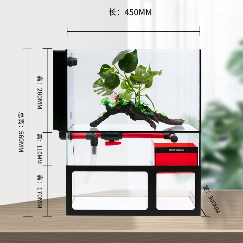 2023新款鱼缸一体式生态下过滤45cm侧背包超白玻璃网红桌面养鱼缸