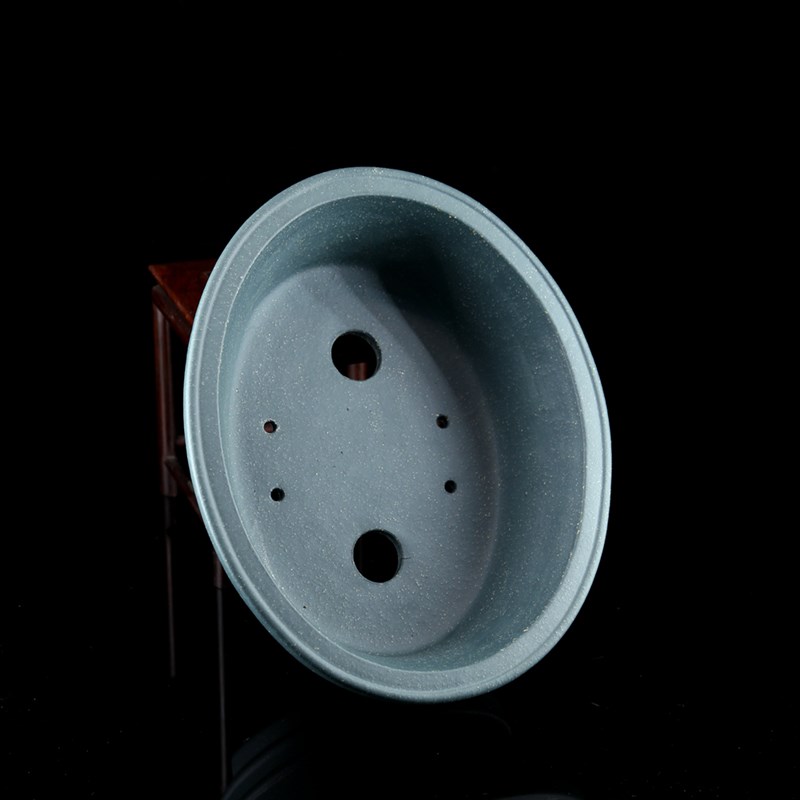 宜兴原矿紫砂盆高档精品墨绿泥腰圆椭圆微型紫砂盆景盆唯珍紫砂盆