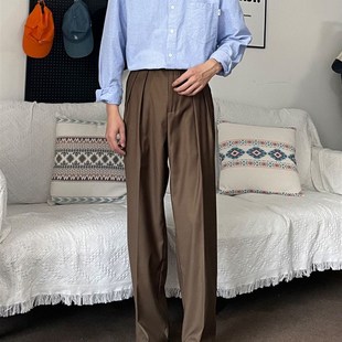 半松紧腰双褶阔腿休闲垂坠感抗皱长裤 ONUN 宽松直筒廓形中缝西裤