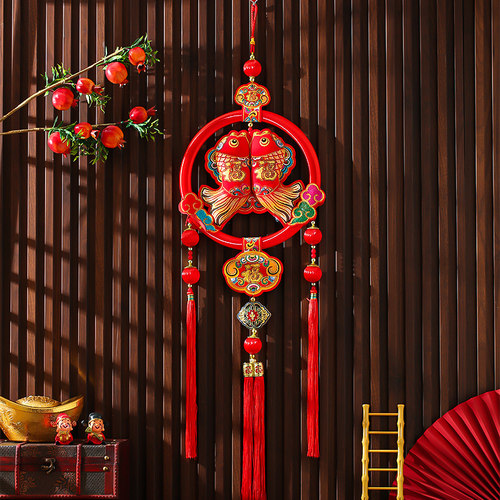 新年装饰布置用品挂件2024龙年春节过年福字入户门花环丝圈大挂饰