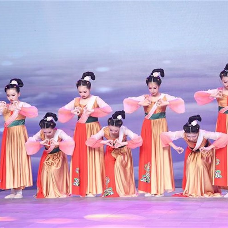 新款唐印中大儿童古典舞演出表演服中国风大气开场舞蹈服装大摆裙