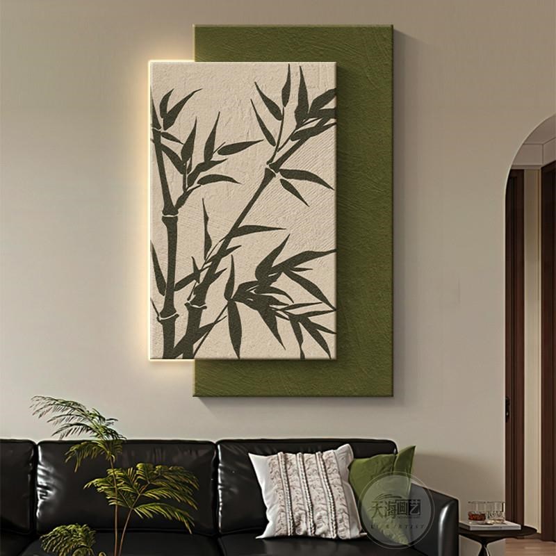 中古风客厅沙发背景墙装饰画高级感侘寂风复古竹子挂画玄关壁画