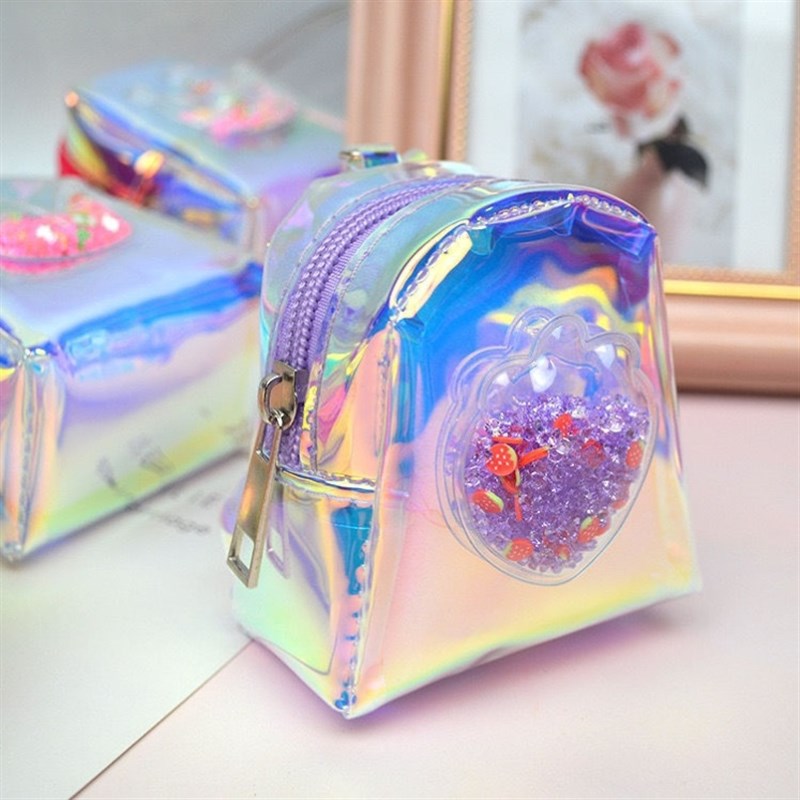 镭射爱心零钱包 女士迷你创意背包小书包拉链硬币包钱包挂包