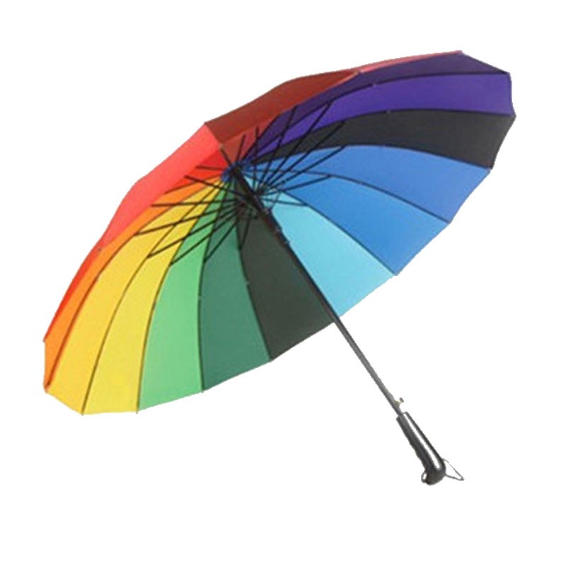 雨伞定制logo定做印图片彩虹伞16骨长柄户外七彩单人小号男女