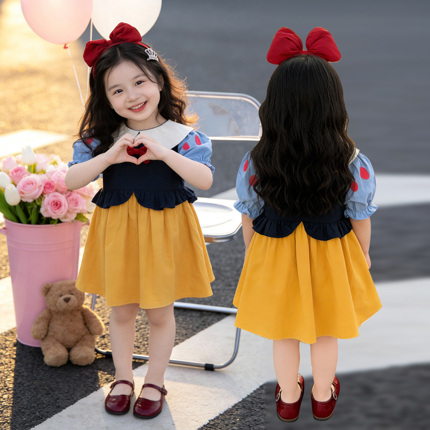 女童白雪公主裙夏装2026新款迪士尼连衣裙女宝宝周岁礼服儿童裙子