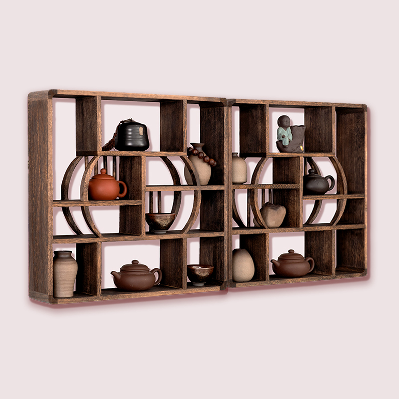 实木茶架子置物j架挂墙博古架壁挂式茶杯展示架 茶室置物架 新中