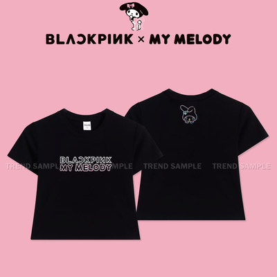 BLACKPINK美乐蒂MELODY周边同款短袖T恤棉衣服女修身印花短款上衣