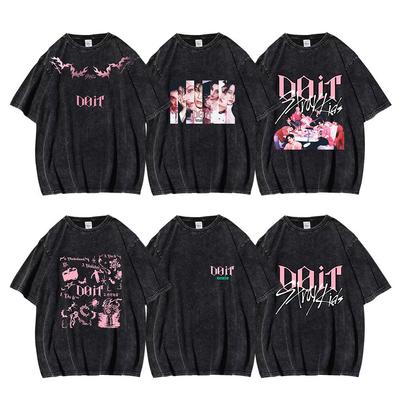 K-POP男团straykids水洗做旧T恤skz新专辑DOIT印花logo短袖女跨境