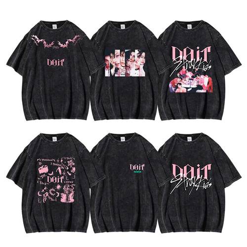 K-POP男团straykids水洗做旧T恤skz新专辑DOIT印花logo短袖女跨境