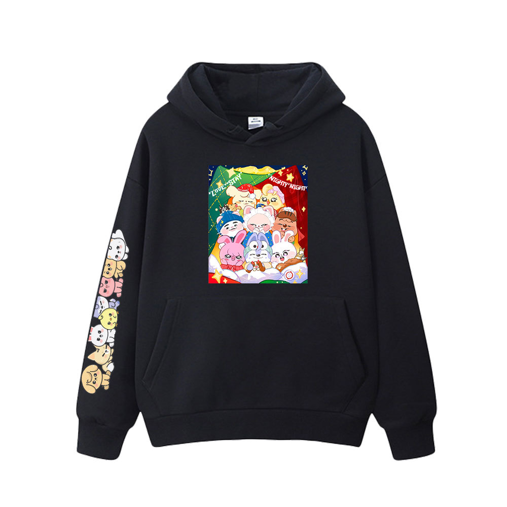 冬卫衣stray kids圣诞树连帽衫加绒衣 skzoo卡通海报男女打歌服sk
