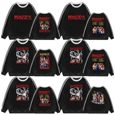 KATSEYE周边BEAUTIFUL CHAOS黑白插色三条杠薄款圆领套头卫衣秋冬