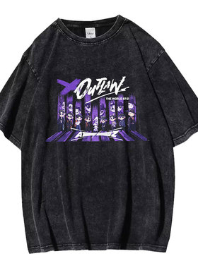 ATEEZ演唱会周边卡通插画个性T恤高街水洗短袖T恤同款应援夏T