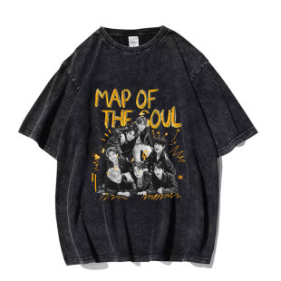 MAP 欧美潮流水洗短袖 SOU打底衫 女 THE 防弹少年团专辑海报T恤
