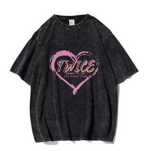 twice潮流水洗短袖T恤world tour专辑爱心印花高街打歌服女生夏T