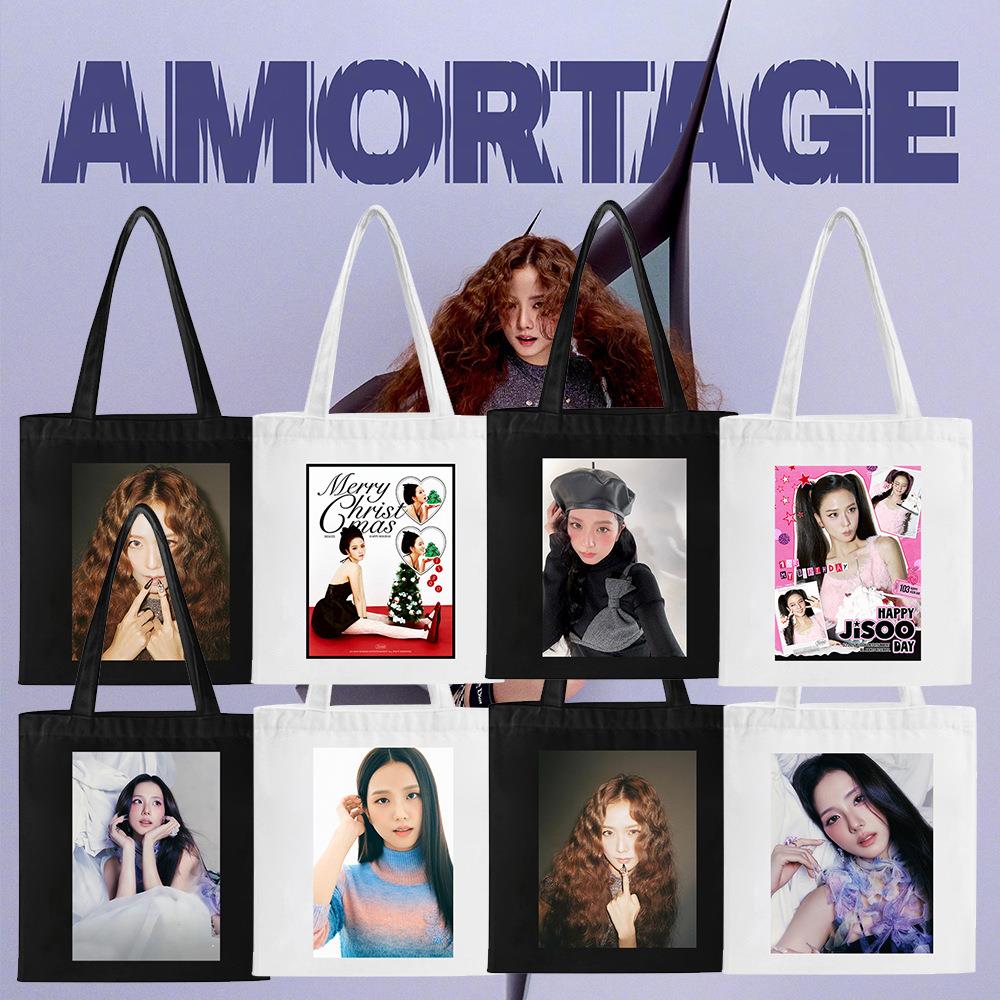 jisoo金智秀mini专辑AMORTAGE个人海报帆布袋 黑白经典托特拉链袋
