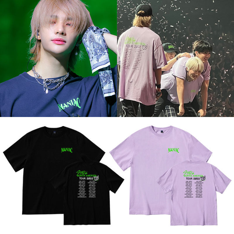 StrayKids MANIAC北美演唱会周边梁精寅黄铉辰同款短袖T恤打歌服