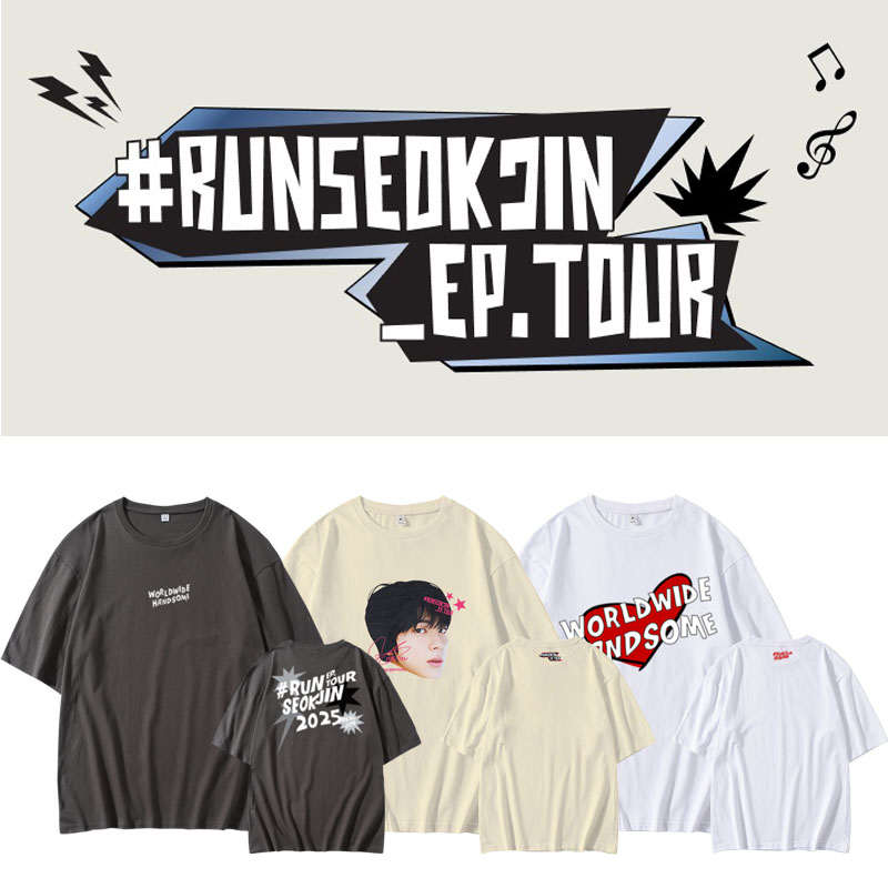 防弹JIN金硕珍演唱会RUNSEOKJIN同款短袖T恤宽松印花纯棉圆领衣服