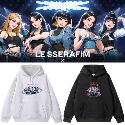 LESSERAFIM宫胁咲良中村一叶许允真洪恩採同款卫衣服卡通印花帽衫