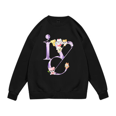 女团ive专辑水晶logo印花卫衣 卡通公仔娃娃趣味套头外套加绒长袖