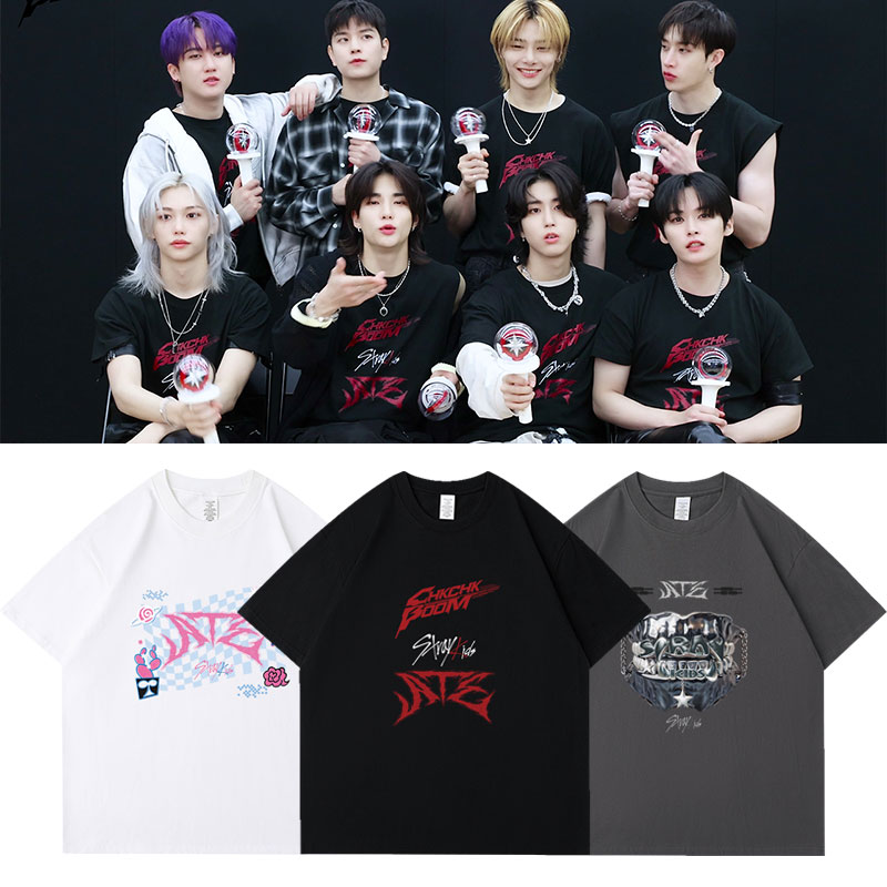 StrayKids 2024ATE ChkChkBoom周边同款短袖T恤印花上衣服打底衫