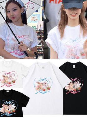 TwiceNAYEON林娜琏NA周边周子瑜同款短袖T恤宽松印花上衣服打底衫
