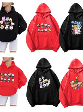 stray kids周边卡通skzoo口袋卫衣2025秋冬抓绒跨境轻连帽不起球