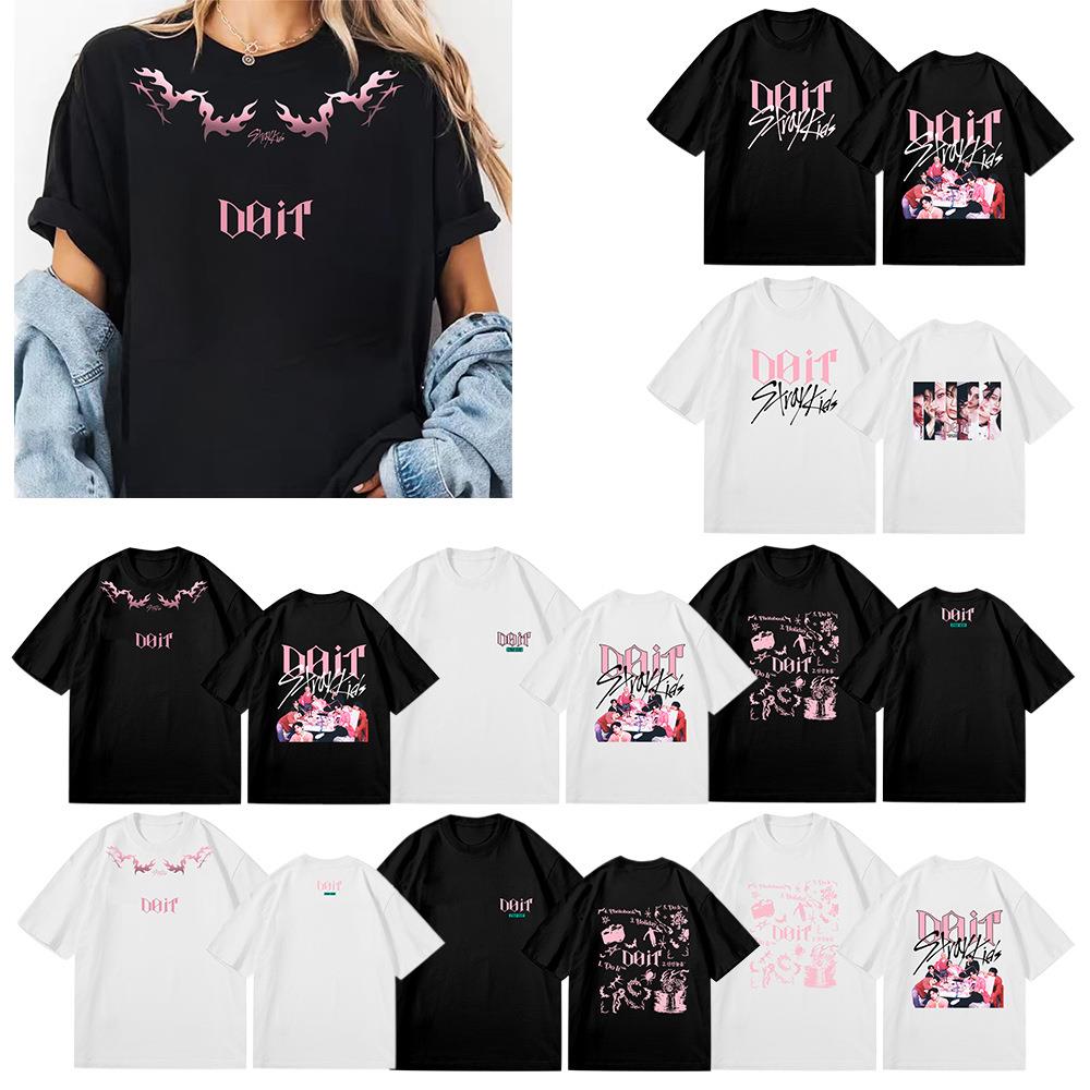 stray kids新专辑DOIT人物logo印花文艺棉T恤演唱会粉丝应援打底t