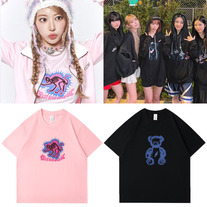 LESSERAFIM2024联名快闪周边同款短袖t恤上衣服印花男女装打底衫
