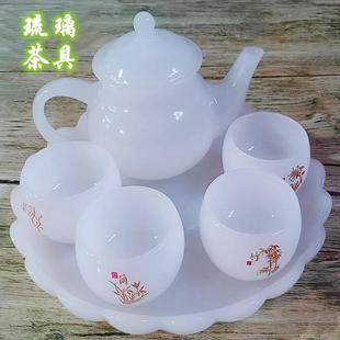 汉白玉琉璃玉瓷茶壶整套送礼家用茶盘梅花壶羊脂轻奢功夫茶具套装