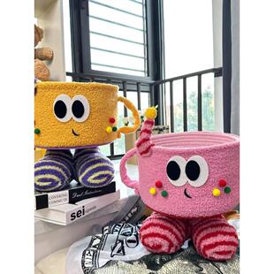 卡比汉堡毛绒脚小怪兽桌面收纳杂物摆放储物可爱零食篮子收纳筐