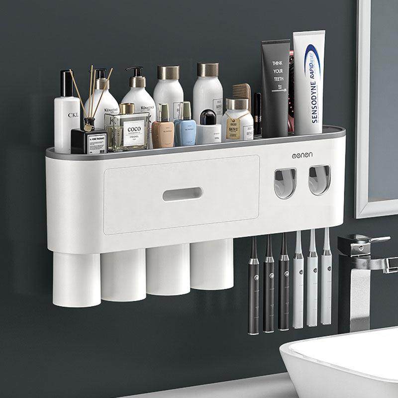 牙刷置物架刷牙杯漱口挂墙式化妆室免打孔壁挂网红收纳层架牙缸套