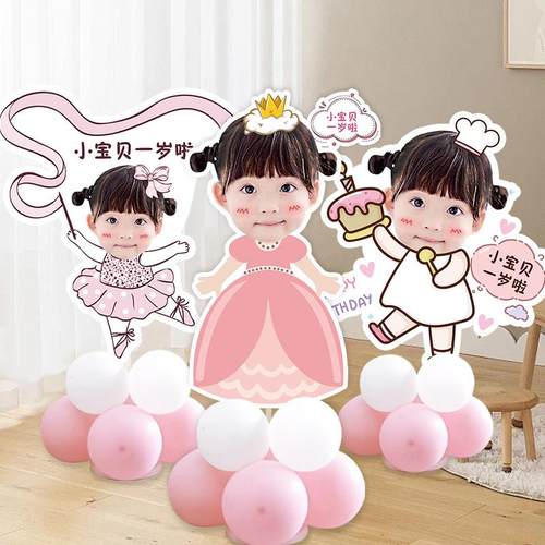 生日装饰女童宝宝周岁场景布置大头像迎宾牌kt板摆件定制百天满月