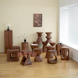 实木墩子原木凳子复古边几民宿茶几侘寂风创意摆件根雕矮凳换鞋凳