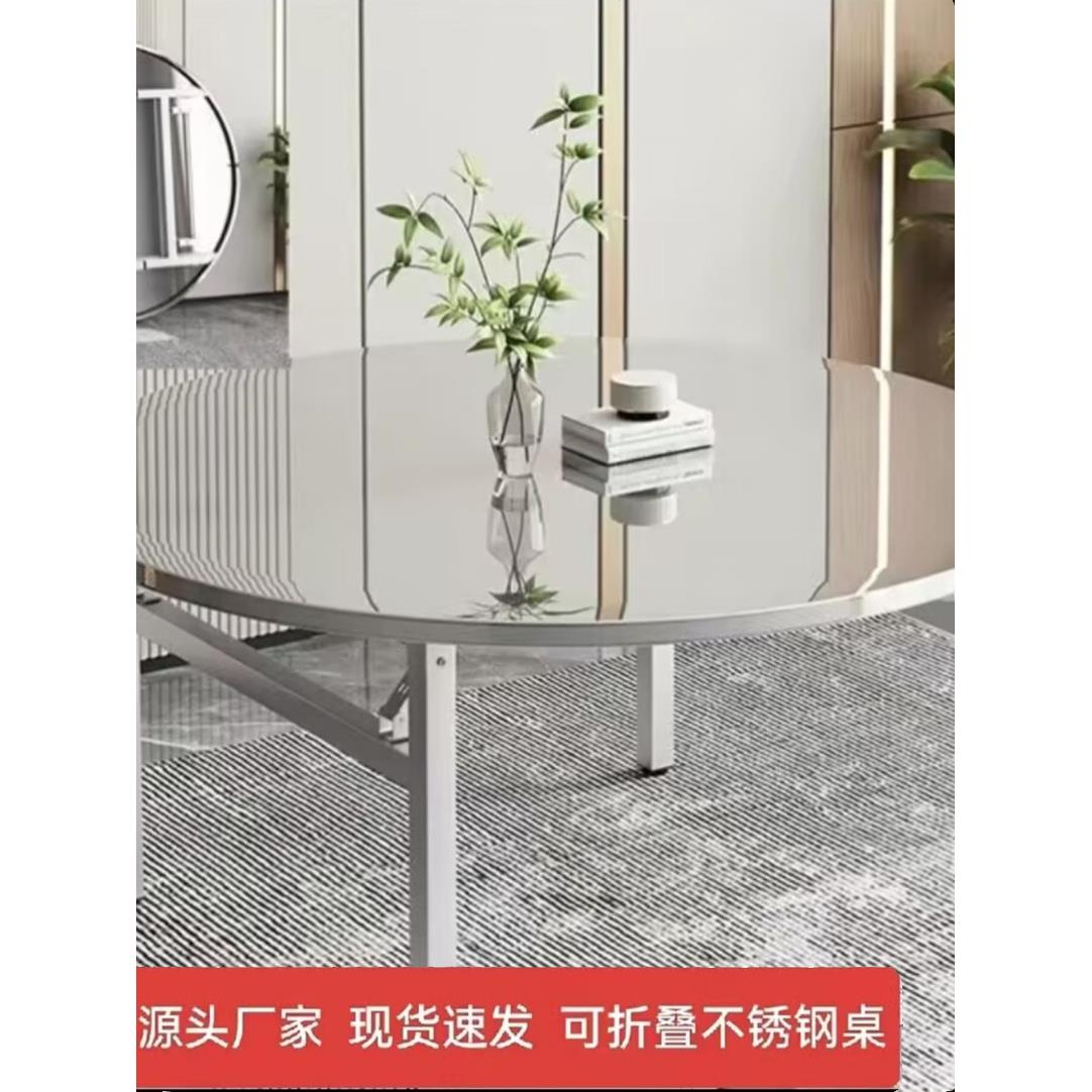 特厚304不锈钢折叠圆桌大排档酒席圆餐桌烧烤地摊圆桌户外家用圆