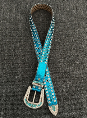 SoulMates质感蓝色碎钻多巴胺腰带y2k中古穿搭单品时尚设计感皮带
