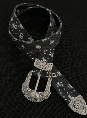 SoulMates西部破坏牛仔黑色腰带质感vintage中古日常百搭男女皮带