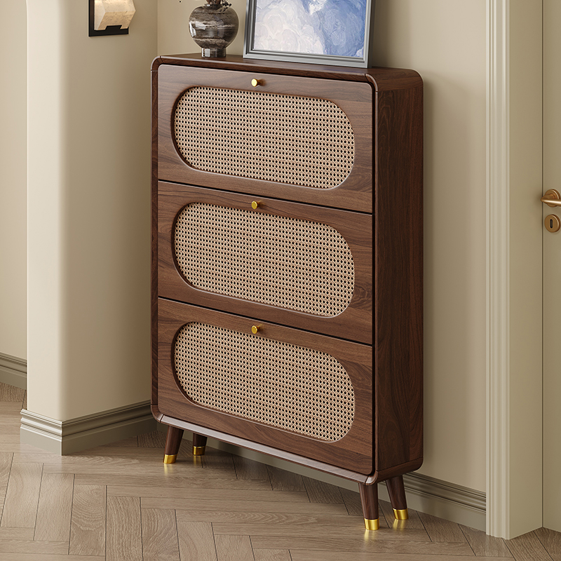 中古风藤编翻斗入户鞋柜家用门口玄关柜楼道超薄鞋柜小户型储物柜