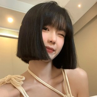 美宿假發(fā)女短發(fā)全頭套甜酷減齡波波頭御姐一刀切漫畫齊劉海短直發(fā)
