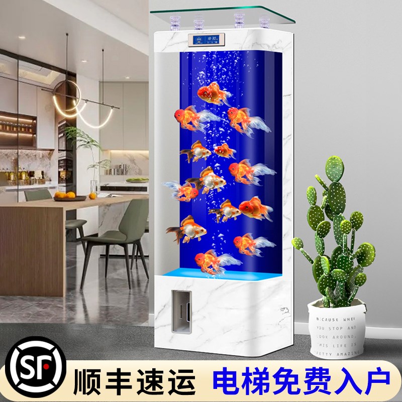 2025新款鱼缸过滤制氧一体成型超白玻璃智能全自动免换水客厅家用